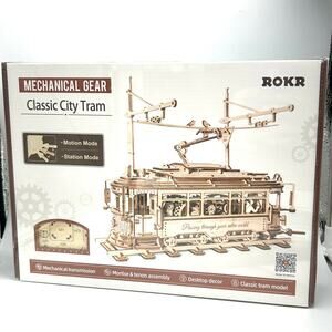 ROKR DIY 3D Wooden Jigsaw Puzzle CLASSIC CITY TRAM Car Mechanical Wood Model Kit